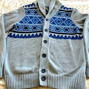Mens Grey and Blue Cardigan Sweater